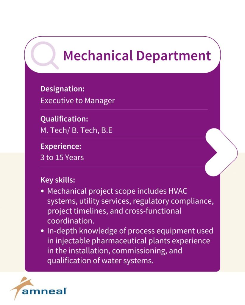 Amneal Pharmaceuticals Walk-In Drive for Engineering Roles for Green Field Project