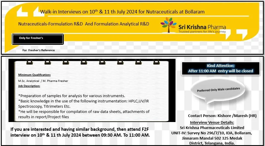 Sri Krishna Pharma Job Notification