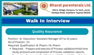 Bharat Parenterals Walk in Drive Notification