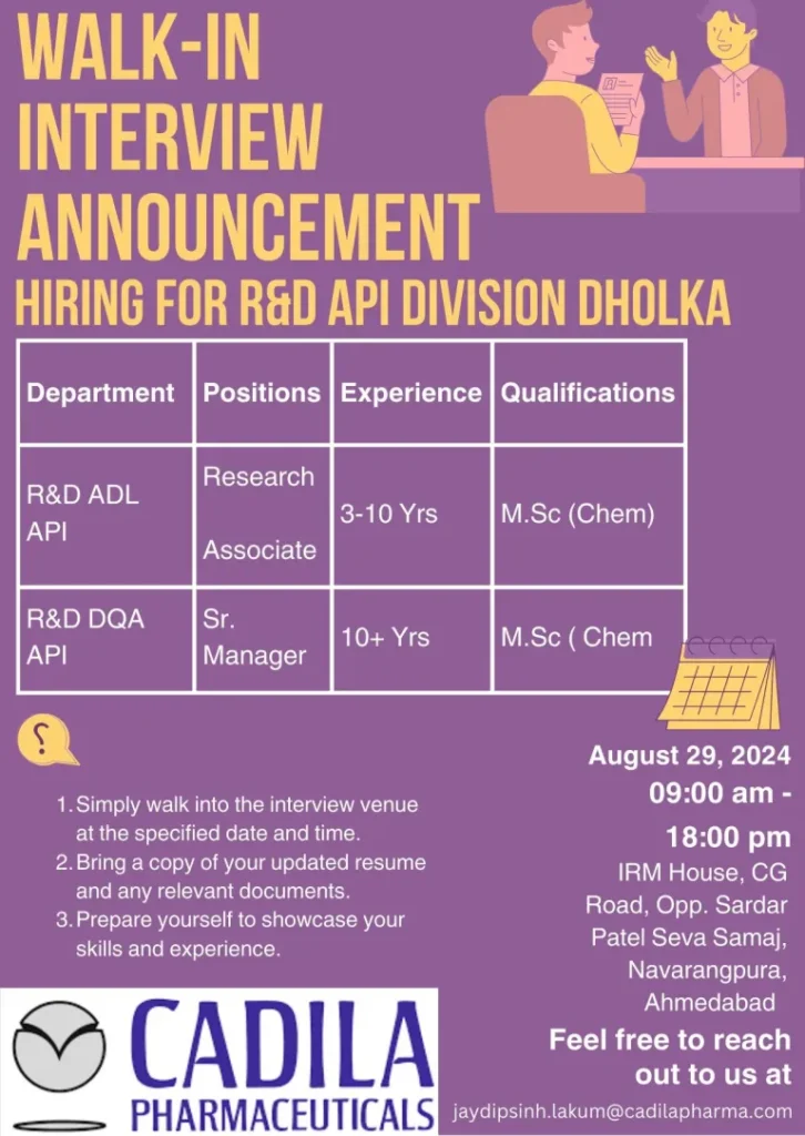 Cadila Pharmaceuticals Walk-In Interview