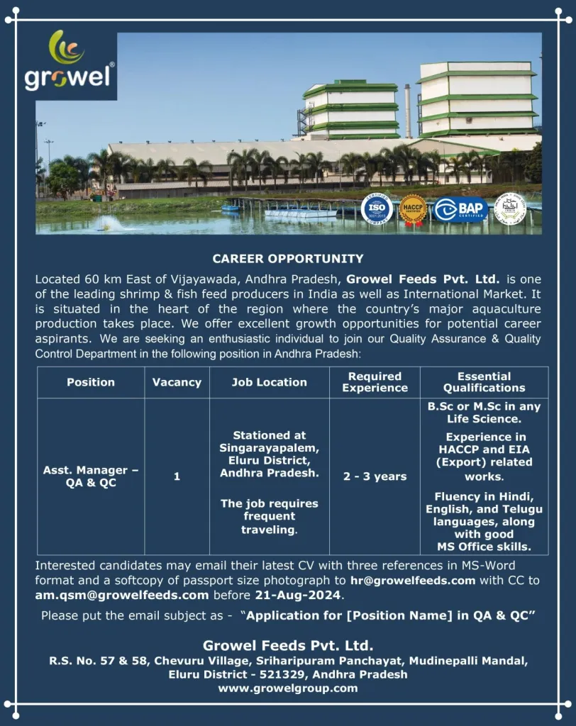 Growel Feeds Job Notification