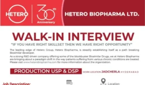 Hetero Biopharma Walk-In Interviews