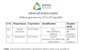 Kekule Life Science Walk-In Interview