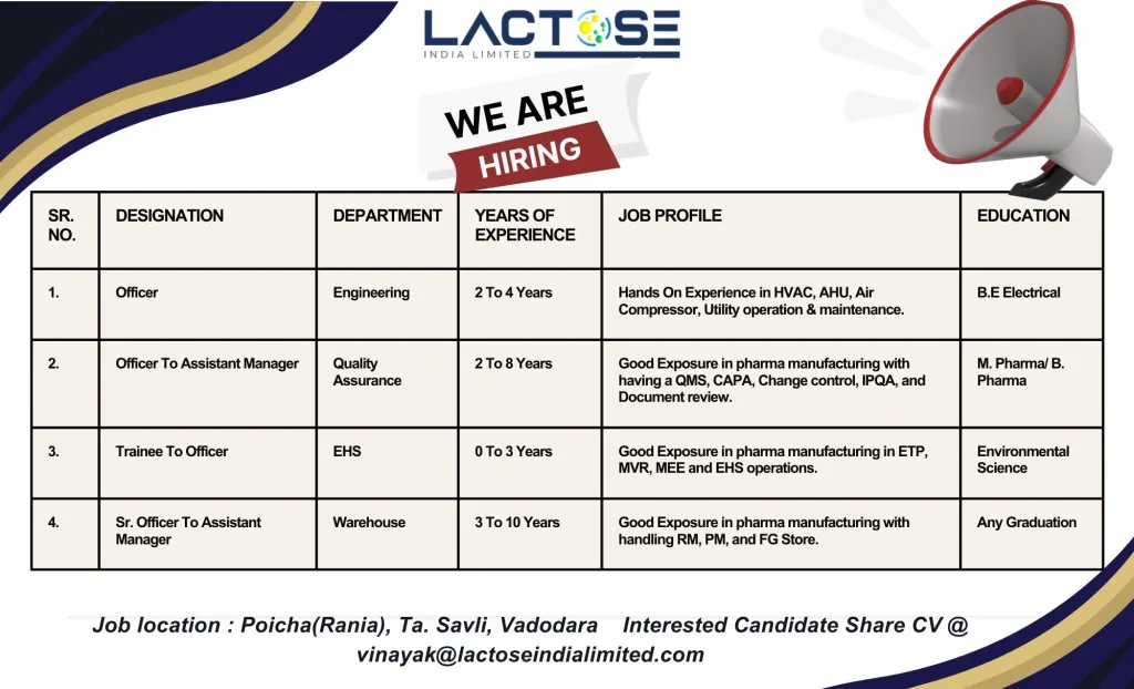 Lactose India Job Opportunities