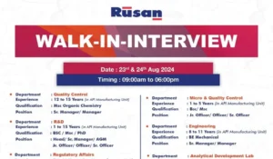 Rusan Pharma Walk-In Interviews