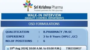 Sri Krishna Pharmaceuticals Walk in Notification