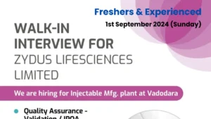 Zydus Lifesciences Walk in Interview