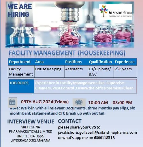 Sri Krishna Pharmaceuticals Job Decription