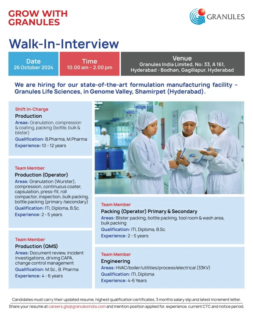 Granules Life Sciences Walk-In