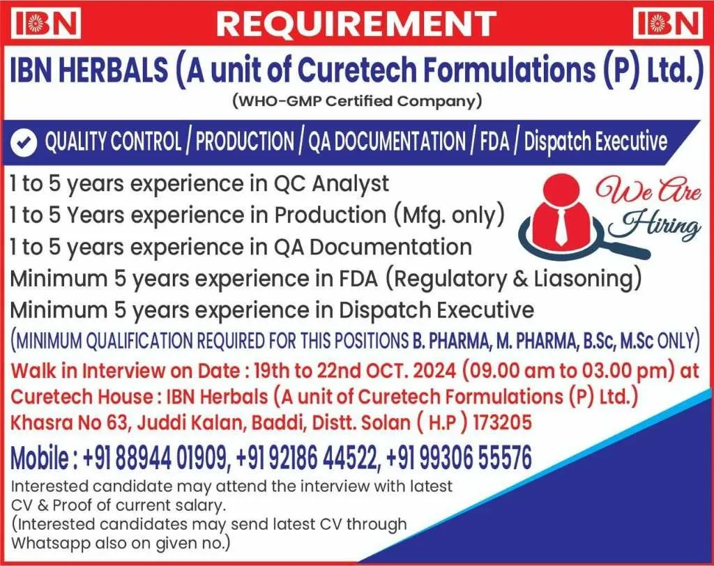 IBN HERBALS Job Notification