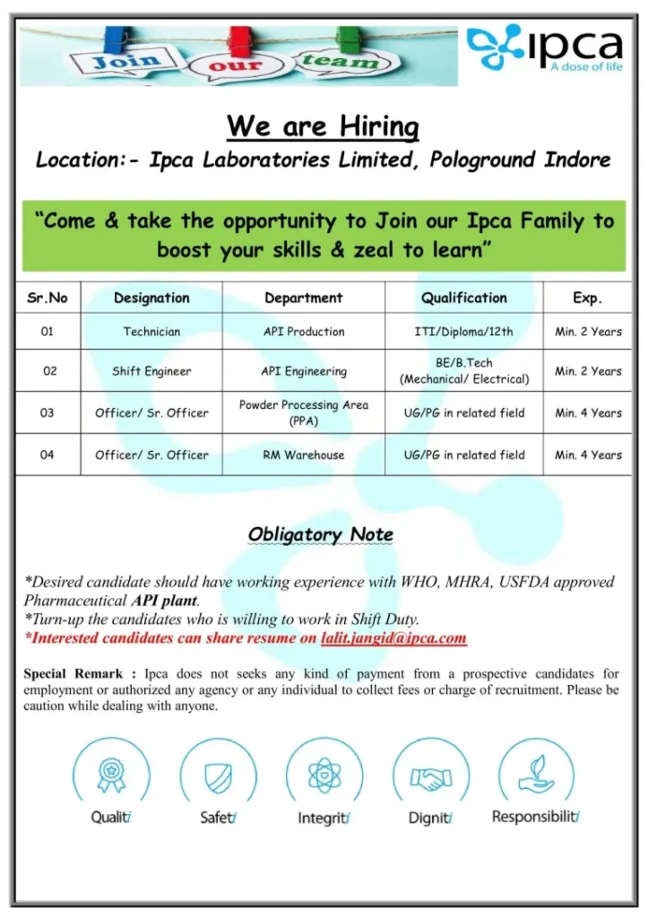 Ipca Laboratories job Details