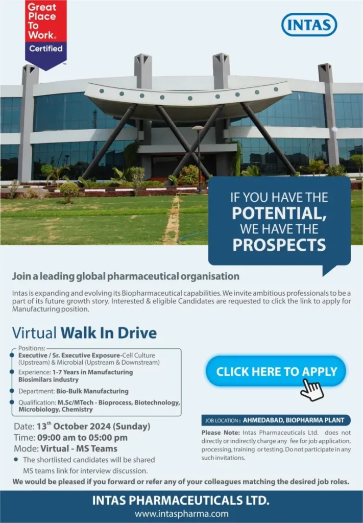 Intas Hiring