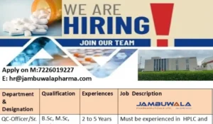 Jambuwala Pharmaceuticals Job Openings