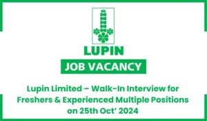 Lupin Limited Job vacancy