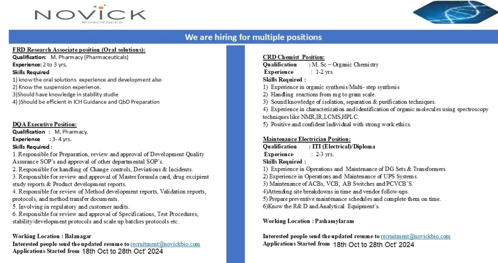 Novick Biosciences Notification