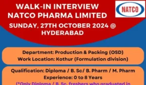 Natco Pharma Limited Walk in