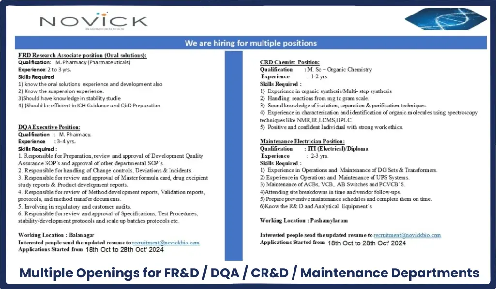 Novick Biosciences Notification