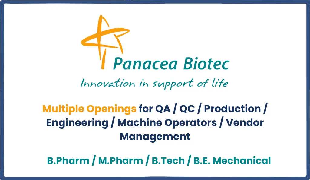 Panacea Biotec Urgent Openings