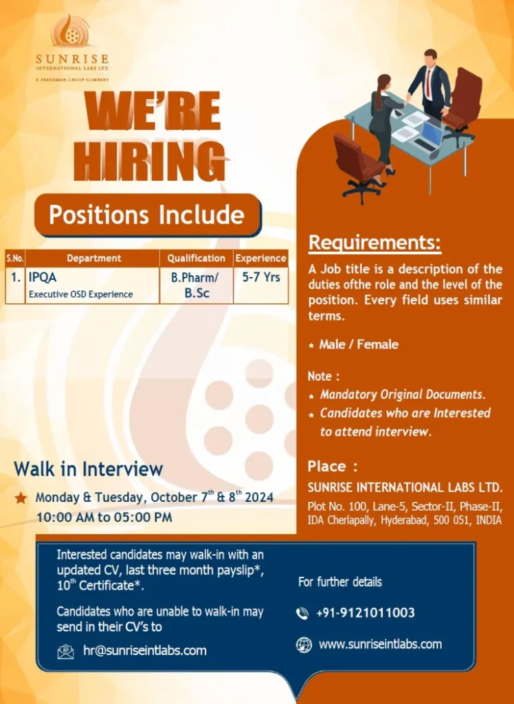 Sunrise International Labs Ltd Walk in