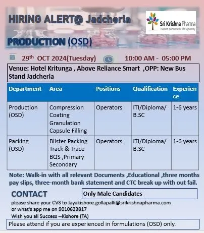 Sri Krishna Pharma – Walk-In Interview