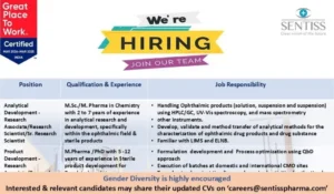 Sentiss Pharma Job Openings