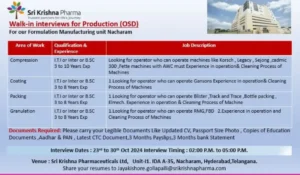 Sri Krishna Pharmaceuticals – Walk-In Interview
