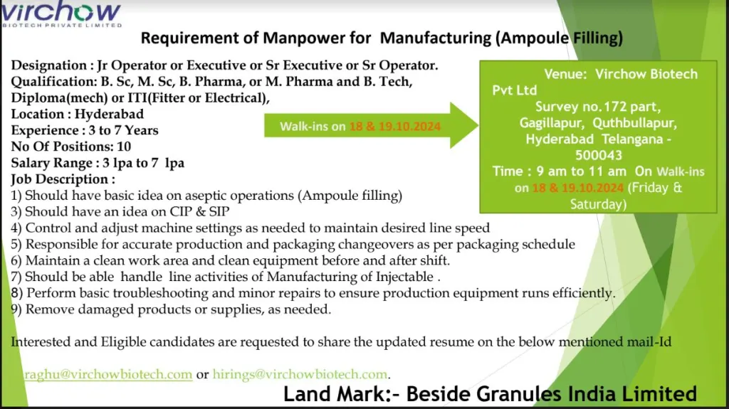 Virchow Biotech Walk in (Manufacturing)