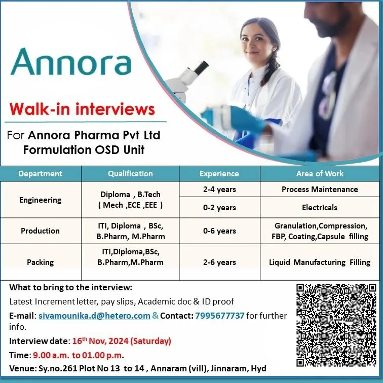 ANNORA Pharma – Walk-In Interview