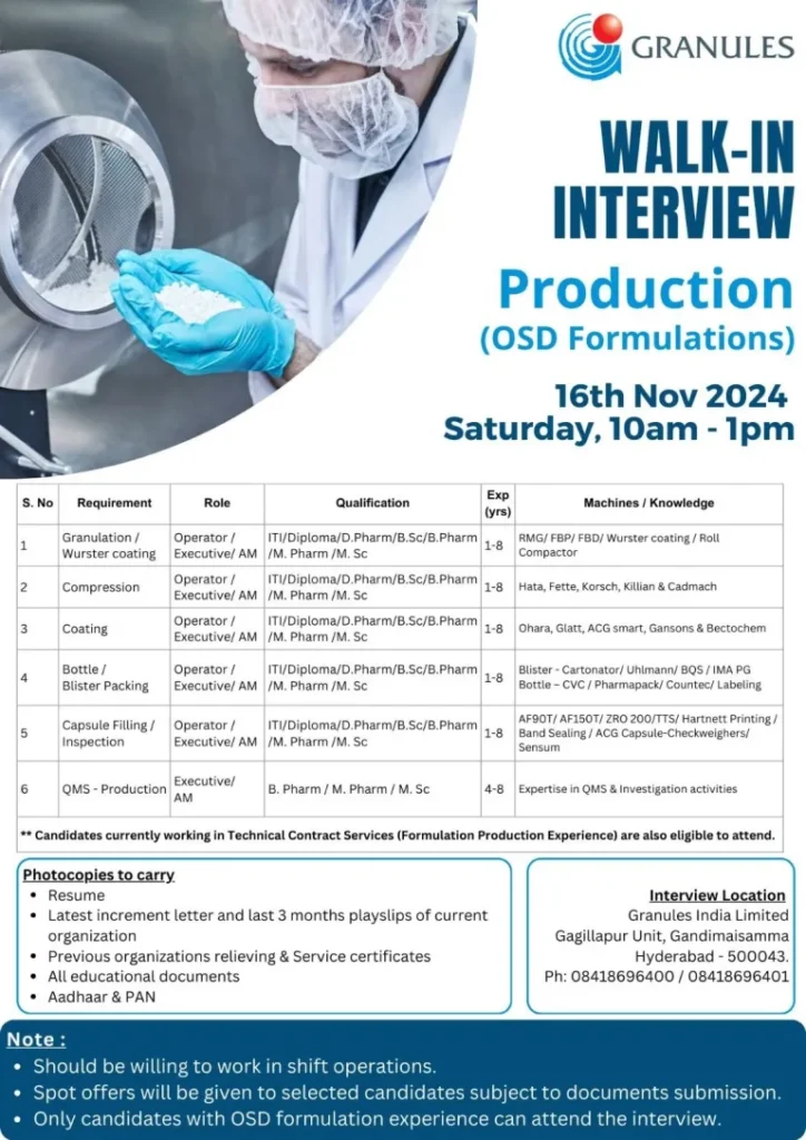 Granules India Ltd – Walk-In Drive