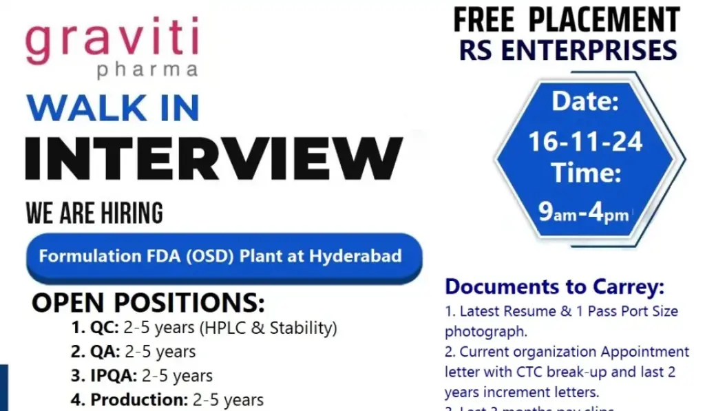 Graviti Pharma – Walk-In Interview