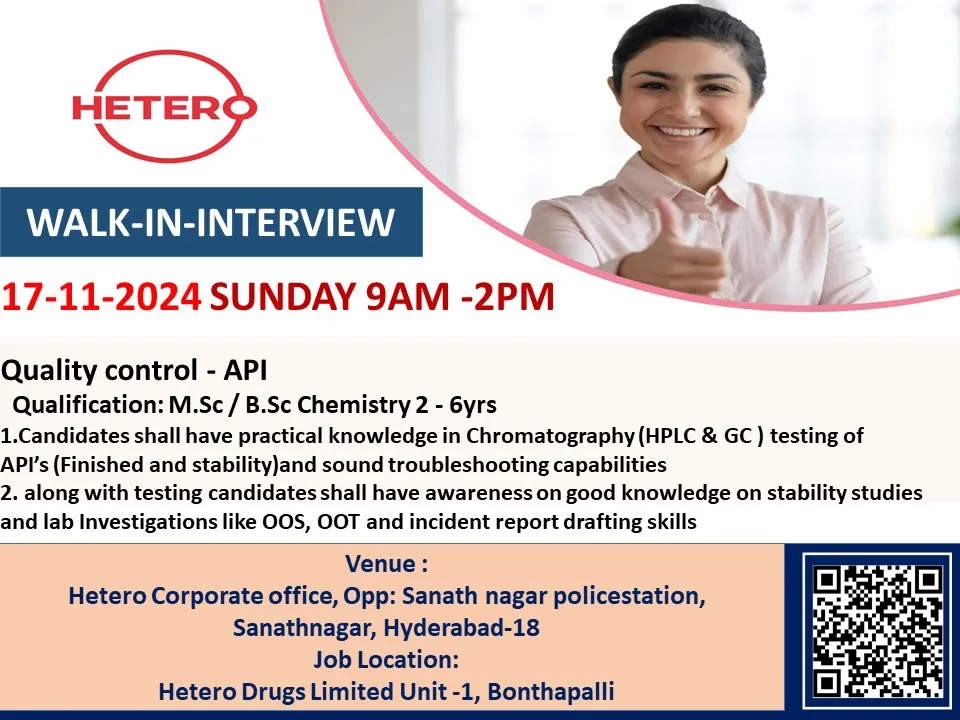 Hetero Drugs Limited – Walk-In Interview