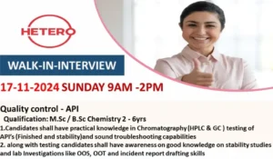 Hetero Drugs Limited – Walk-In Interview