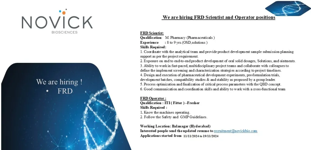 Novick Bioscience Notification