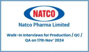 Natco Pharma Limited Walk in interview