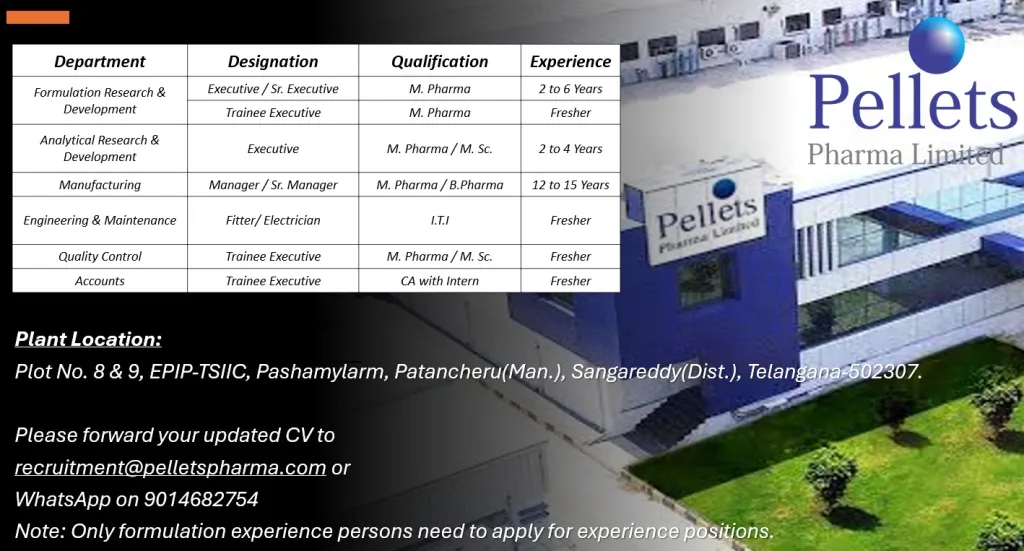 Pellets Pharma Limited – Job Openings