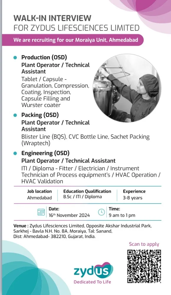 Zydus Lifesciences – Walk-In Interview