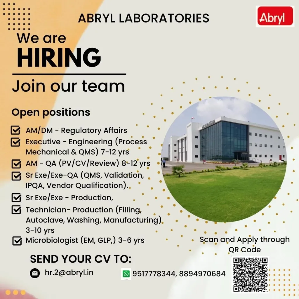 Abryl Laboratories – Multiple Job Openings