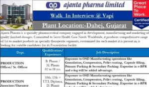 Ajanta Pharma Limited – Walk-In Interviews