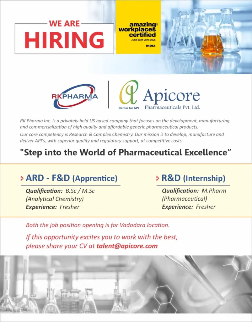 Apicore Pharmaceuticals – Multiple Openings