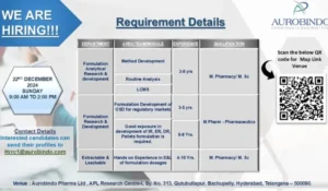 Aurobindo Pharma Walk-In Interview