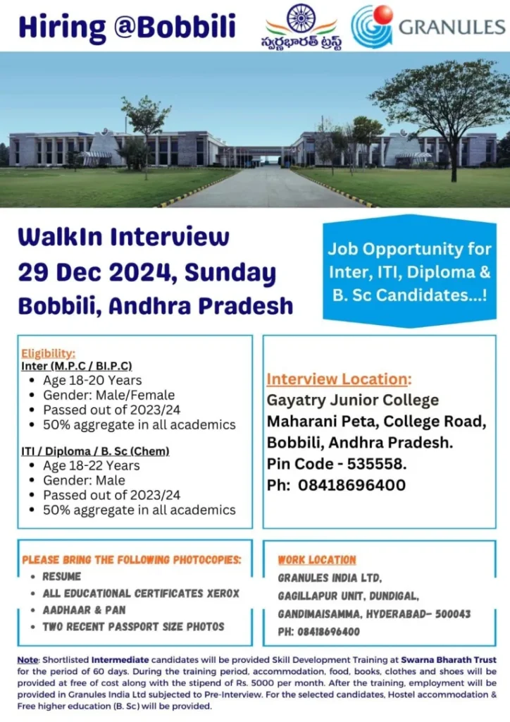 Granules India Limited – Walk-In Interview