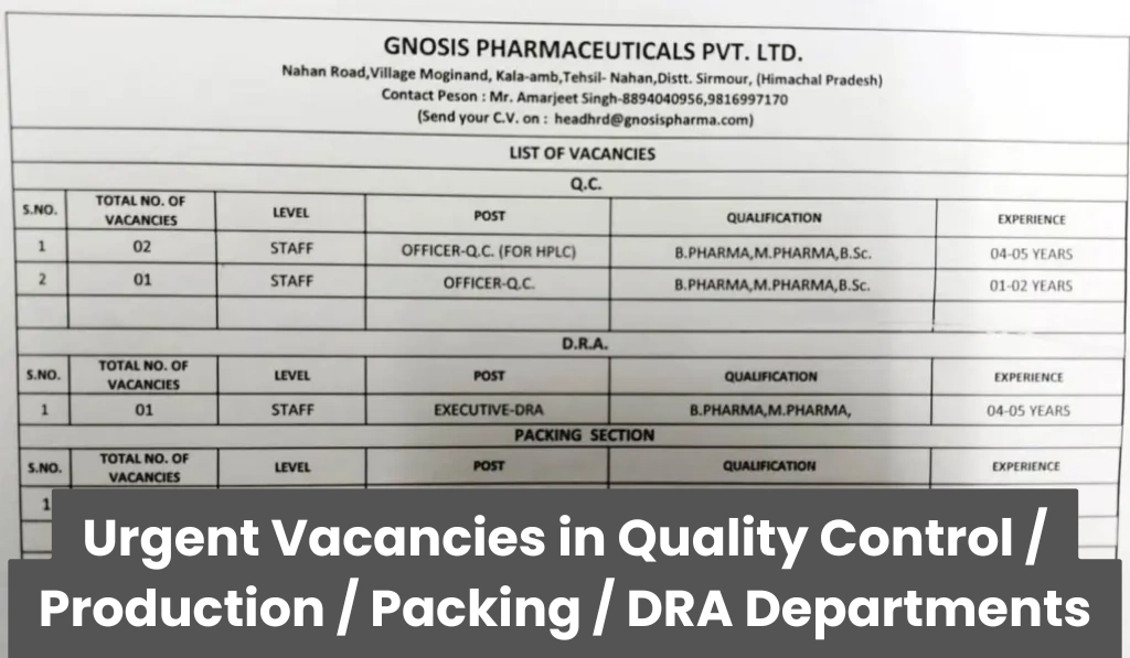 Gnosis Pharmaceuticals – Urgent Vacancies