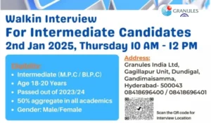 Granules India Limited Walk in Notification