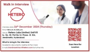 Hetero Labs Limited – Walk-In Interview