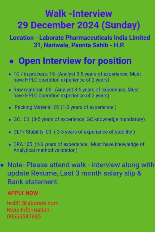 Laborate Pharmaceuticals – Walk-In Interview
