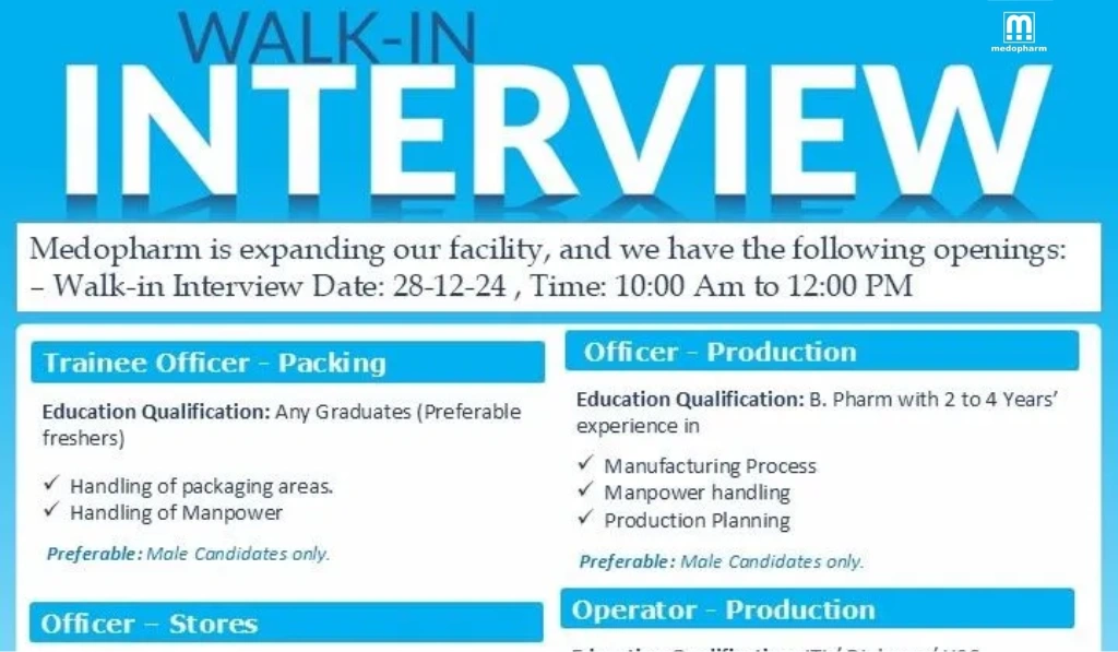 Medopharm Pvt. Ltd – Walk-In Interview