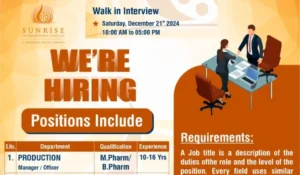Sunrise International Labs Job Notification