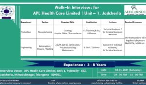 APL Healthcare (Aurobindo) – Walk-Ins for Production