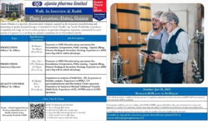 Ajanta Pharma Limited – Walk-Interview for Multiple Positions