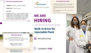 Amneal Pharma Walk in interview on 19th Jan